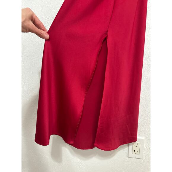 VTG 90s Satin Slip Dress California Dynasty L Burgundy Babydoll Lace Bow - Picture 3 of 12